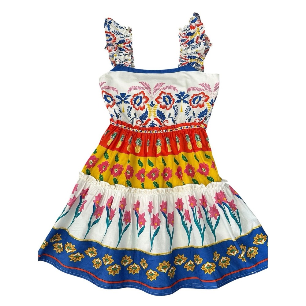NWT Sugarlips Olympia Floral Mini Dress Sz S Ruffle Tiered Vibrant Playful